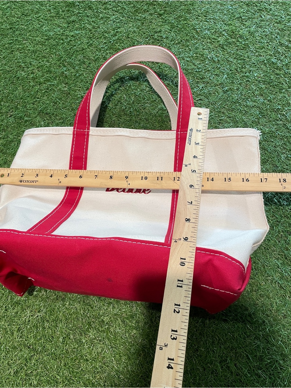 Y2K L.L. Bean Boat and Tote Bag, Medium, Cream with Red and Lettering on the - Picture 10 of 10